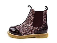 Angulus bordeaux multi glitter ankle boots with perforated pattern